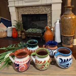Five hand crafted and painted Mexican  mugs.